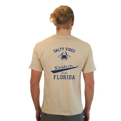 Destin Florida Combed Cotton Men T-Shirt with a Front Pocket Design and back "Salty Vibes Crab" Design Style CC1000