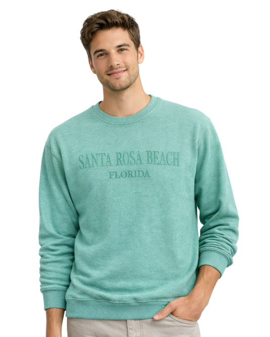 Santa Rosa Beach, Fl Nantucket Crewneck – Embroidered City Name Appliqué (Style AP267AI) crewneck alvinsisland.com SEAFOAM S