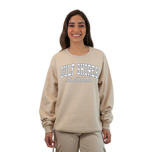 Gulf Shores Alabama Fleece Crewneck Sweatshirt Women with Big Front Letters Design Style 067 SWEATSHIRT alvinsisland.com Oyster S