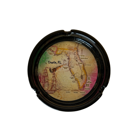 Destin Map Design 4" Diameter Ceramic Round Ashtray