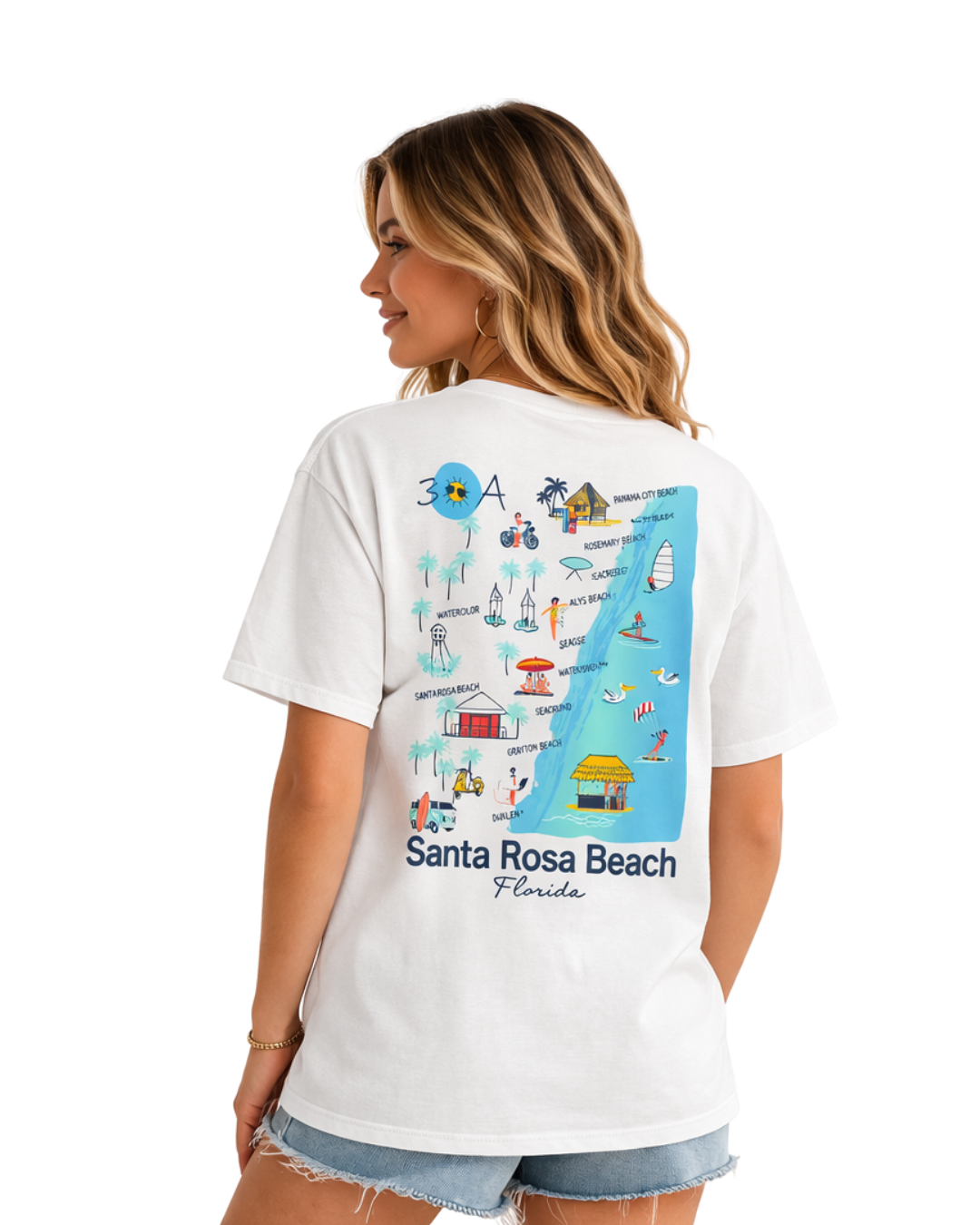 Santa Rosa Beach, Fl 30A Map Design Women’s T-Shirt T-SHIRT alvinsisland.com