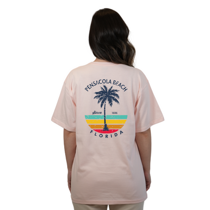 Pensacola Beach  Palm Tree/ Stripes Combed/Cotton Women T-Shirt Style Cc1000