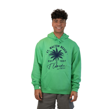Ft. Walton Beach Pullover Hoodie Men with a Front Palm Tree Est
