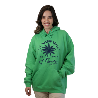 Ft. Walton Beach Pullover Hoodie Women with a Front Palm Tree Est. 1984 Design Style 252