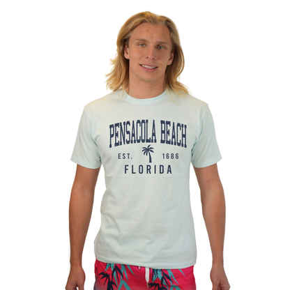 Pensacola Beach Combed Cotton Men T-Shirt with a Front Palm Tree Design Est. 1984 Style CC1000