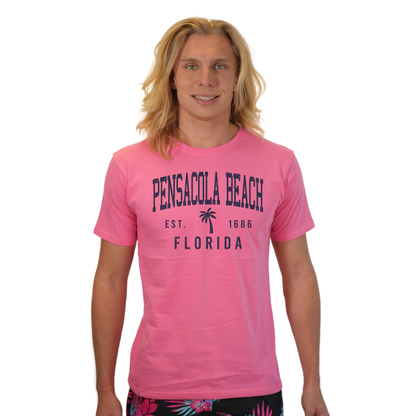 Pensacola Beach Combed Cotton Men T-Shirt with a Front Palm Tree Design Est. 1984 Style CC1000