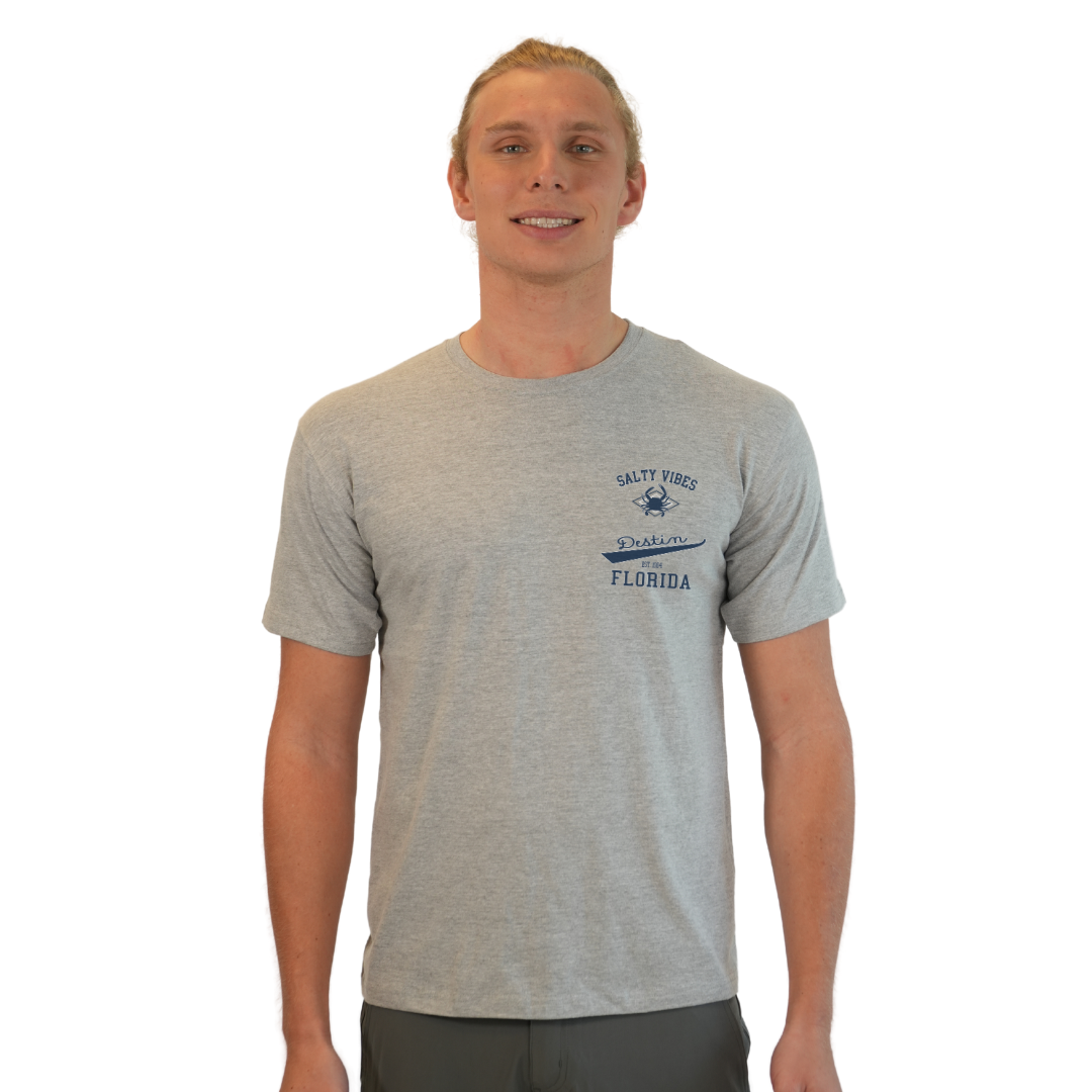 Destin Florida Combed Cotton Men T-Shirt with a Front Pocket Design and back "Salty Vibes Crab" Design Style CC1000