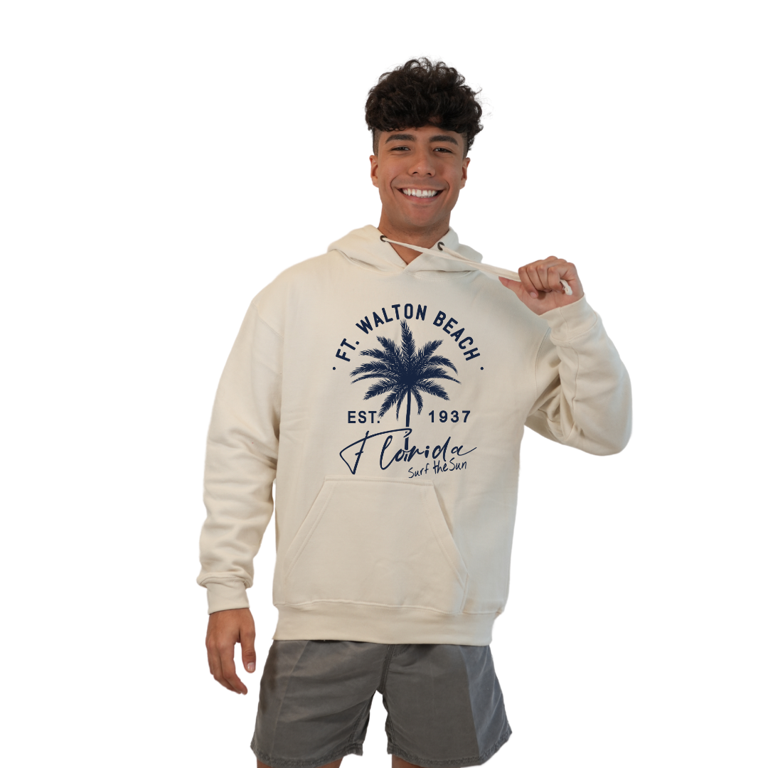 Ft. Walton Beach Pullover Hoodie Men with a Front Palm Tree Est. 1984 Design Style 252