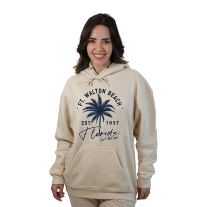 Ft. Walton Beach Pullover Hoodie Women with a Front Palm Tree Est. 1984 Design Style 252