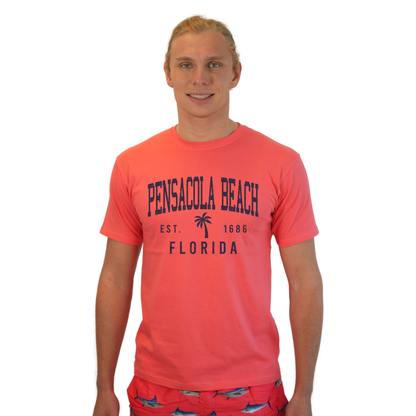 Pensacola Beach Combed Cotton Men T-Shirt with a Front Palm Tree Design Est. 1984 Style CC1000