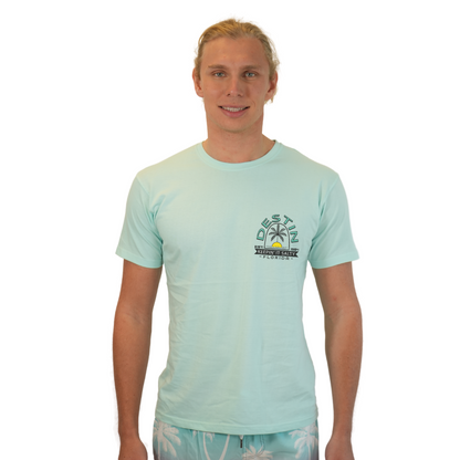 Destin Florida Combed Cotton Men T-Shirt with a Front Pocket Design and back big Palm Tree - Sun Arc Letters Design Style CC1000