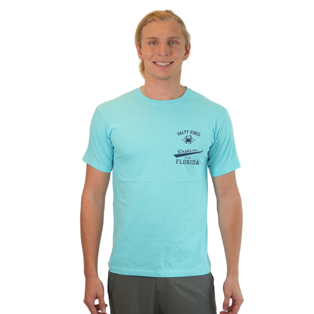 Destin Florida Combed Cotton Men T-Shirt with a Front Pocket Design and back "Salty Vibes Crab" Design Style CC1000