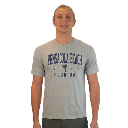 Pensacola Beach Combed Cotton Men T-Shirt with a Front Palm Tree Design Est. 1984 Style CC1000