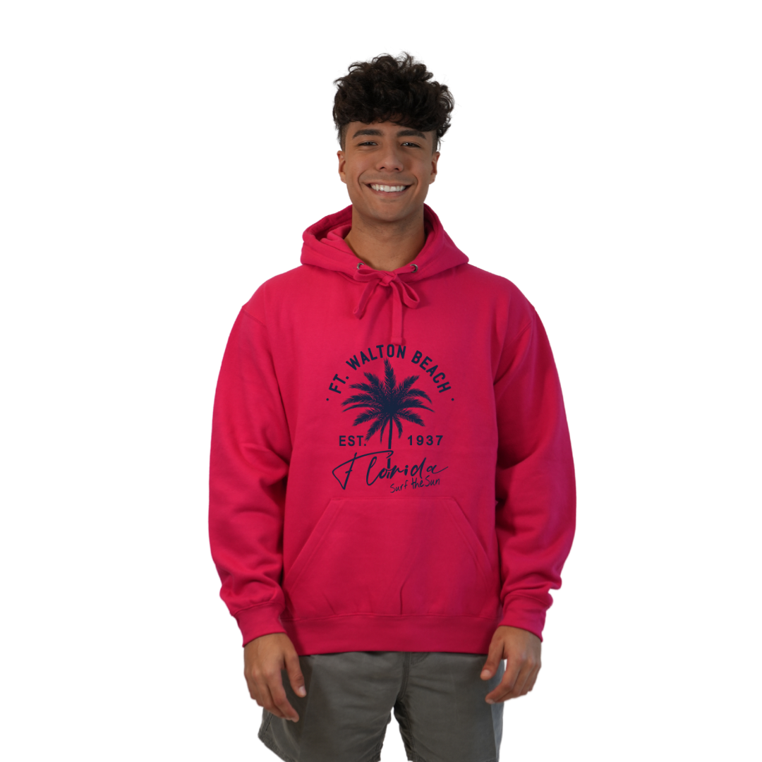 Ft. Walton Beach Pullover Hoodie Men with a Front Palm Tree Est. 1984 Design Style 252