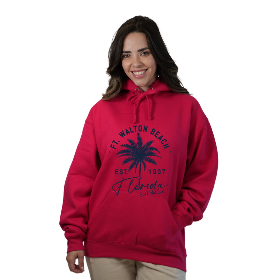 Ft. Walton Beach Pullover Hoodie Women with a Front Palm Tree Est. 1984 Design Style 252