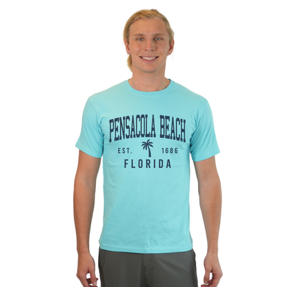 Pensacola Beach Combed Cotton Men T-Shirt with a Front Palm Tree Design Est. 1984 Style CC1000