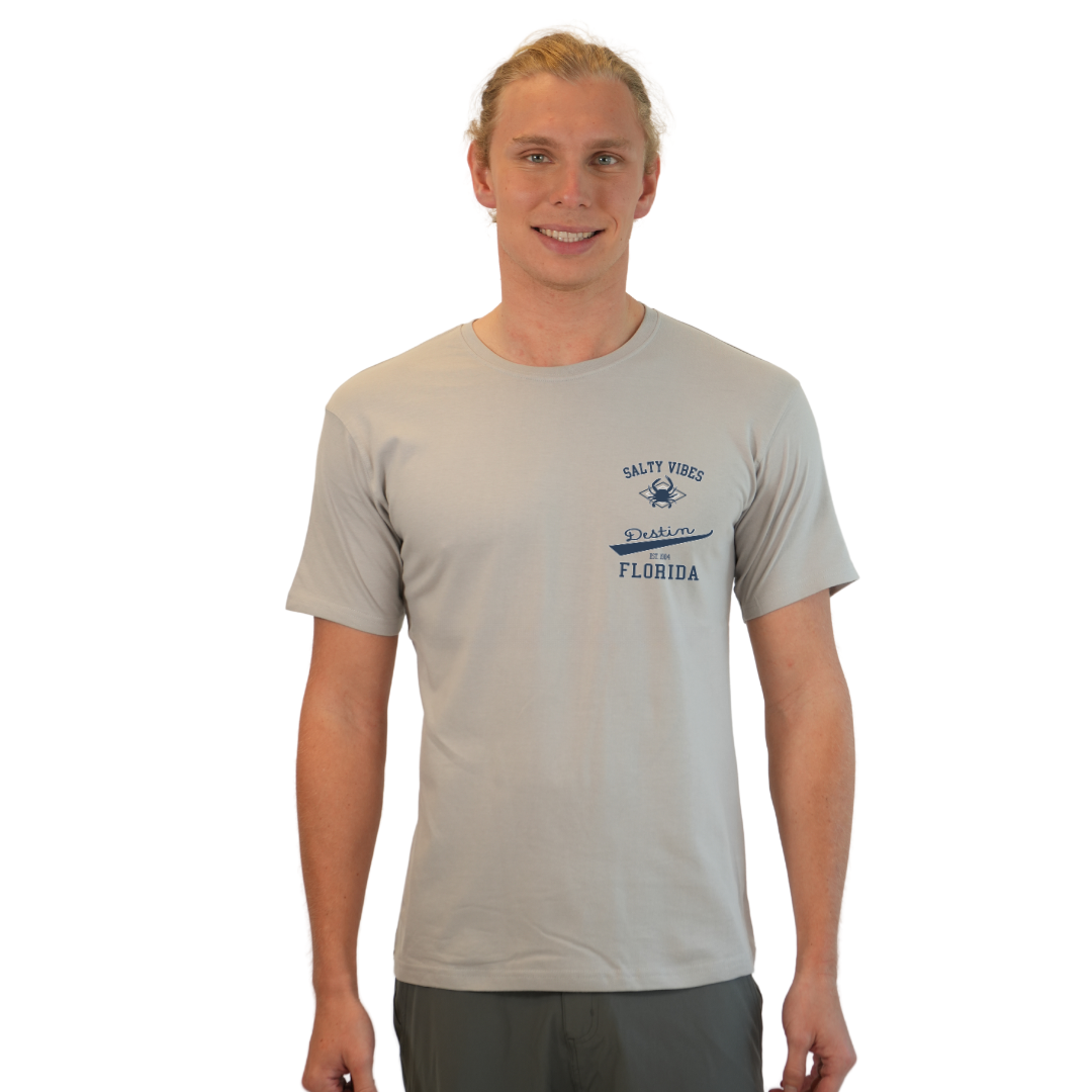 Destin Florida Combed Cotton Men T-Shirt with a Front Pocket Design and back "Salty Vibes Crab" Design Style CC1000