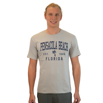 Pensacola Beach Combed Cotton Men T-Shirt with a Front Palm Tree Design Est. 1984 Style CC1000