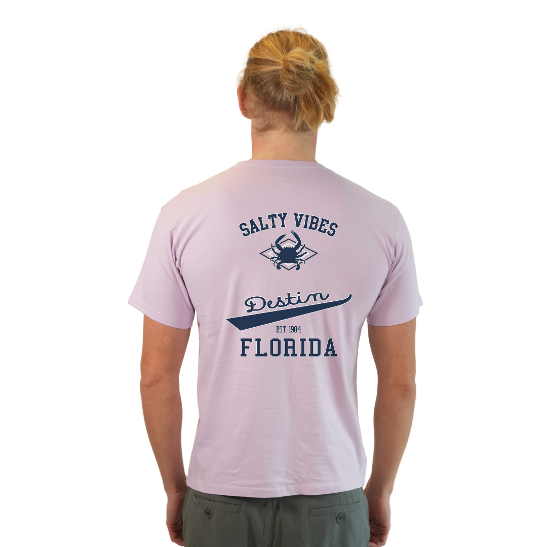 Destin Florida Combed Cotton Men T-Shirt with a Front Pocket Design and back "Salty Vibes Crab" Design Style CC1000