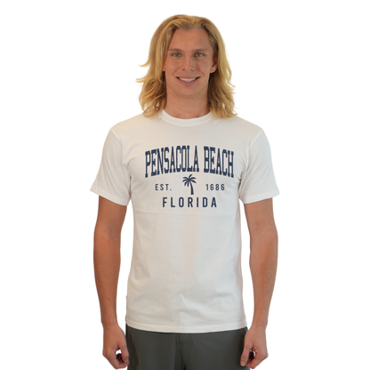 Pensacola Beach Combed Cotton Men T-Shirt with a Front Palm Tree Design Est. 1984 Style CC1000