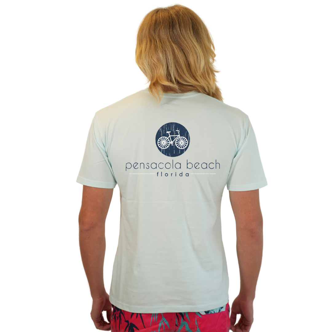 Pensacola Beach with front Bycicle pocket design and back big Bycicle Design T-Shirt Men Style CC1000