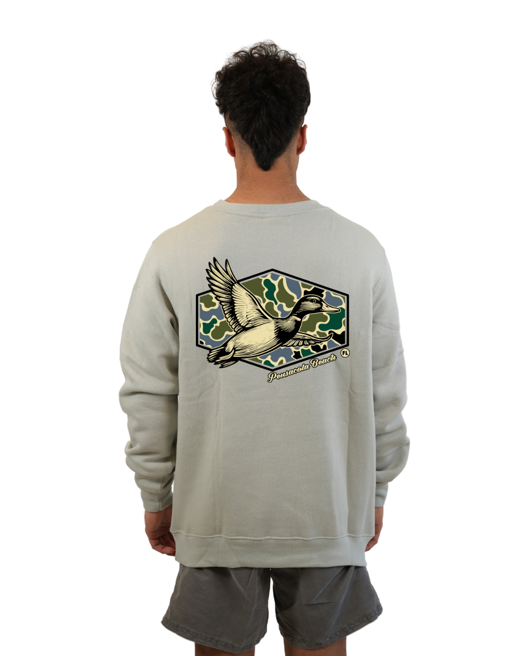 Pensacola Beach Duck Men Crewneck – Camouflage Edition