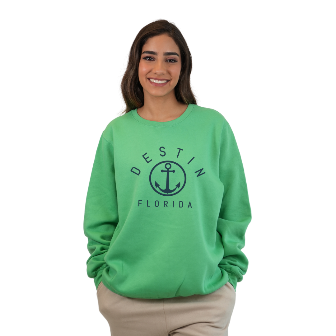 Destin Florida Fleece Crewneck Sweatshirt Women with a Front Nautical Design Style 067