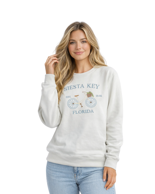 Siesta Key, FL Embroidered Women’s Crewneck crewneck alvinsisland.com S White