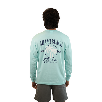 Miami Beach East 1915 Palm trees, Seafoam Unisex Lightweight Long Sleeve Style Prv001