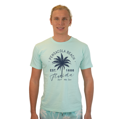 Pensacola Beach Combed Cotton Men T-Shirt with a Front Big Palm Tree Est. 1686 Design Style CC1000