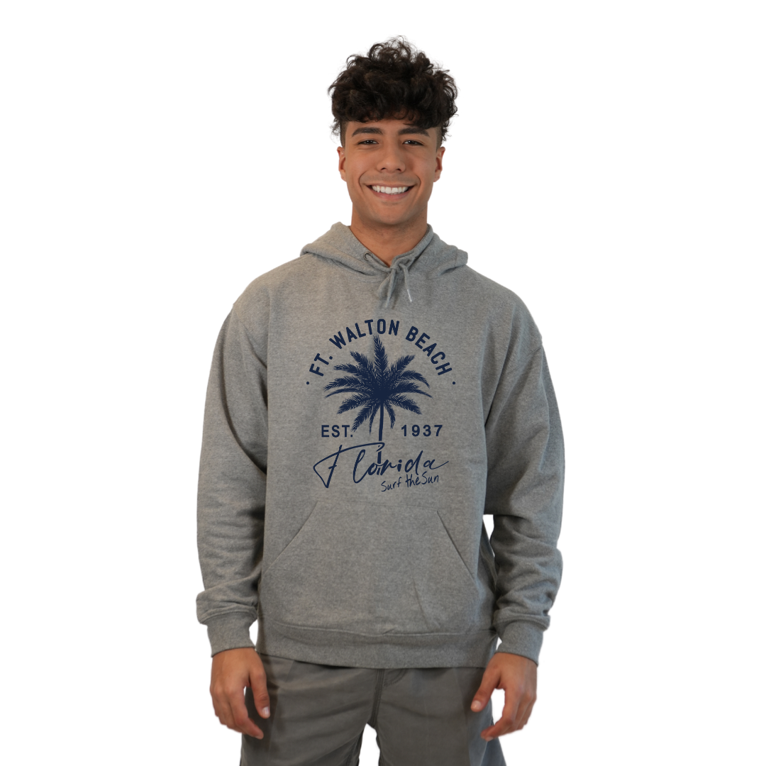 Ft. Walton Beach Pullover Hoodie Men with a Front Palm Tree Est. 1984 Design Style 252