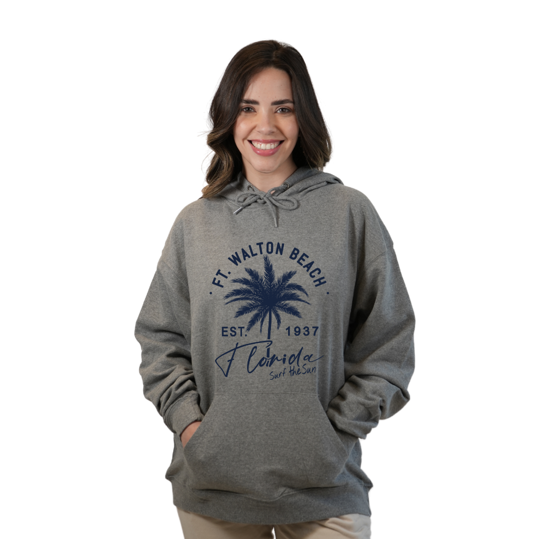 Ft. Walton Beach Pullover Hoodie Women with a Front Palm Tree Est. 1984 Design Style 252