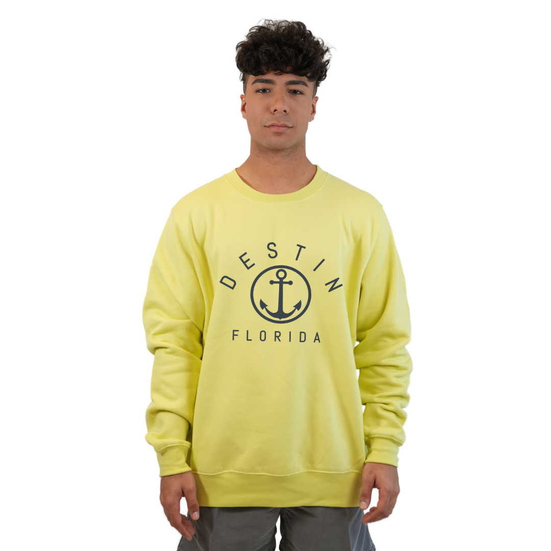 Destin Florida Fleece Crewneck Sweatshirt Men with a Front Nautical Design Style 067