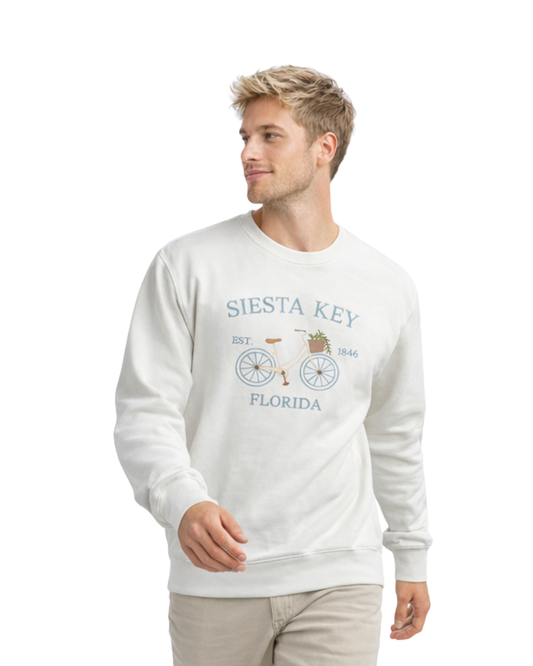 Siesta Key, FL Embroidered Men’s Crewneck crewneck alvinsisland.com S White