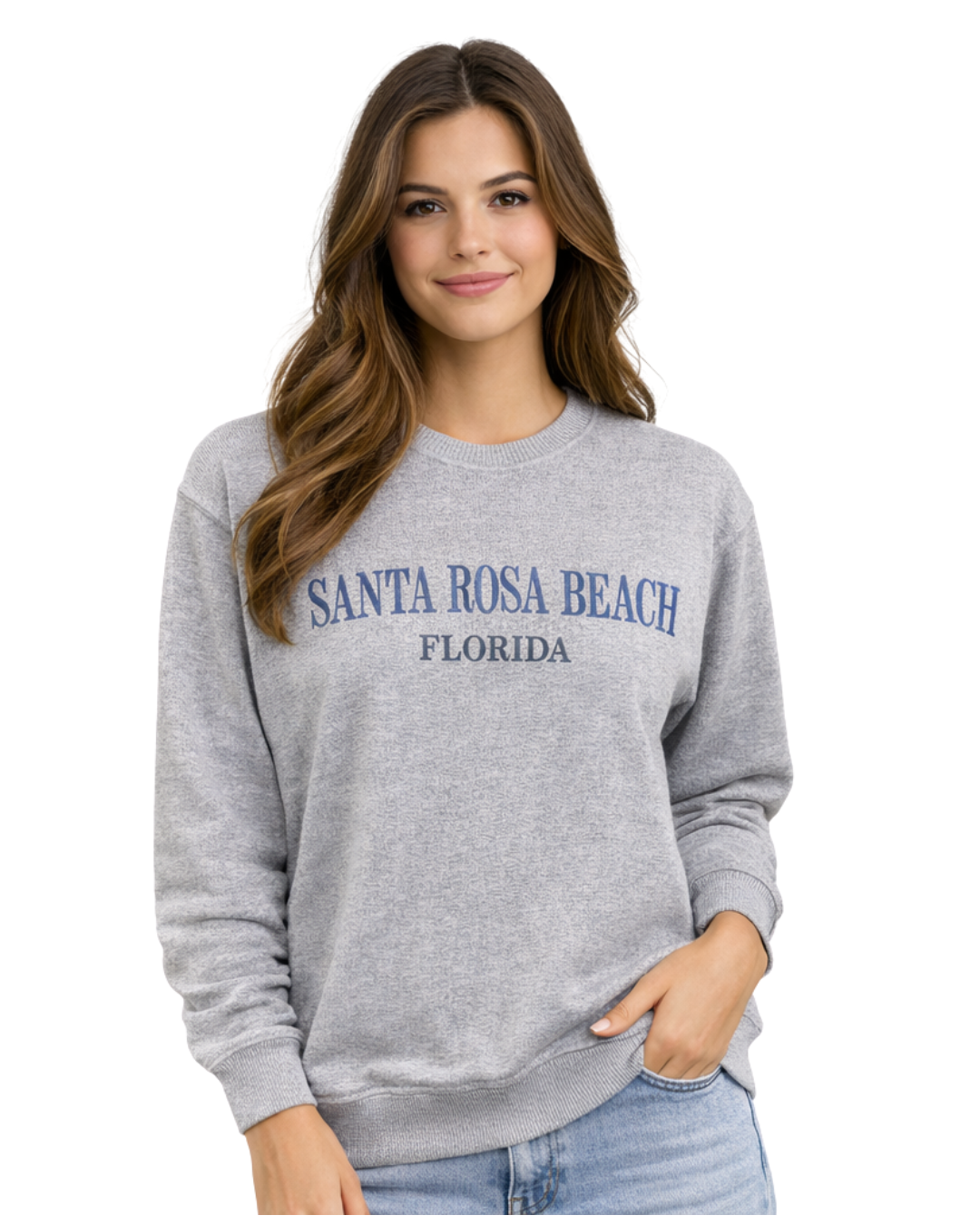 Santa Rosa Beach, Fl Women Nantucket Crewneck – Embroidered City Name Appliqué (Style AP267AI) crewneck alvinsisland.com Lt.Blue S