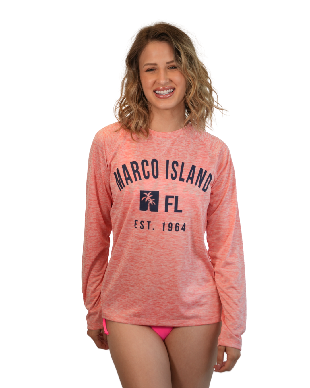 Marco Island, Fl Est 1964 Ladies Long Sleeve Dry Fit 30upf Sun Protection Style 15750 LONG SLEEVE TEE alvinsisland.com Red Light S