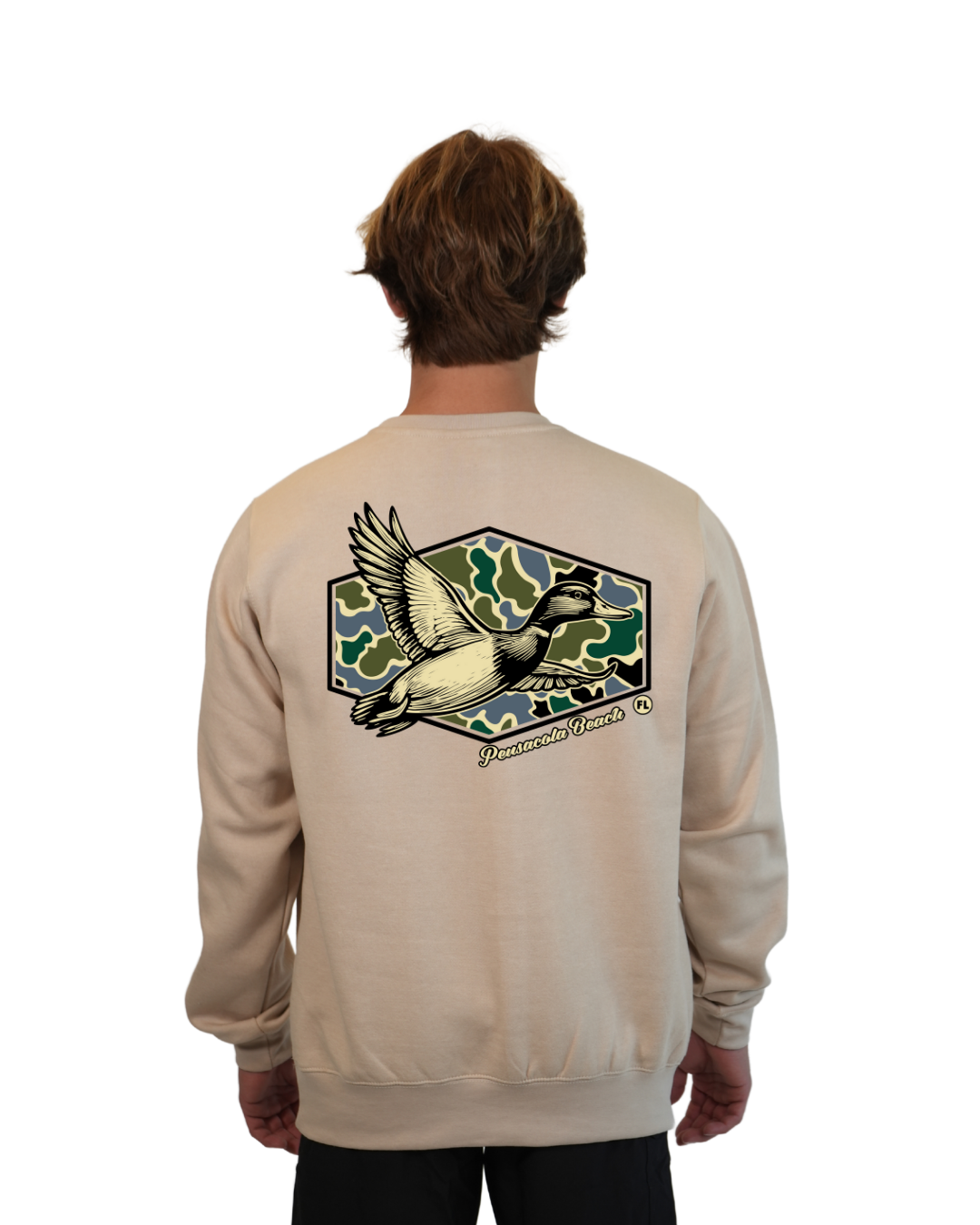 Pensacola Beach Duck Men Crewneck – Camouflage Edition