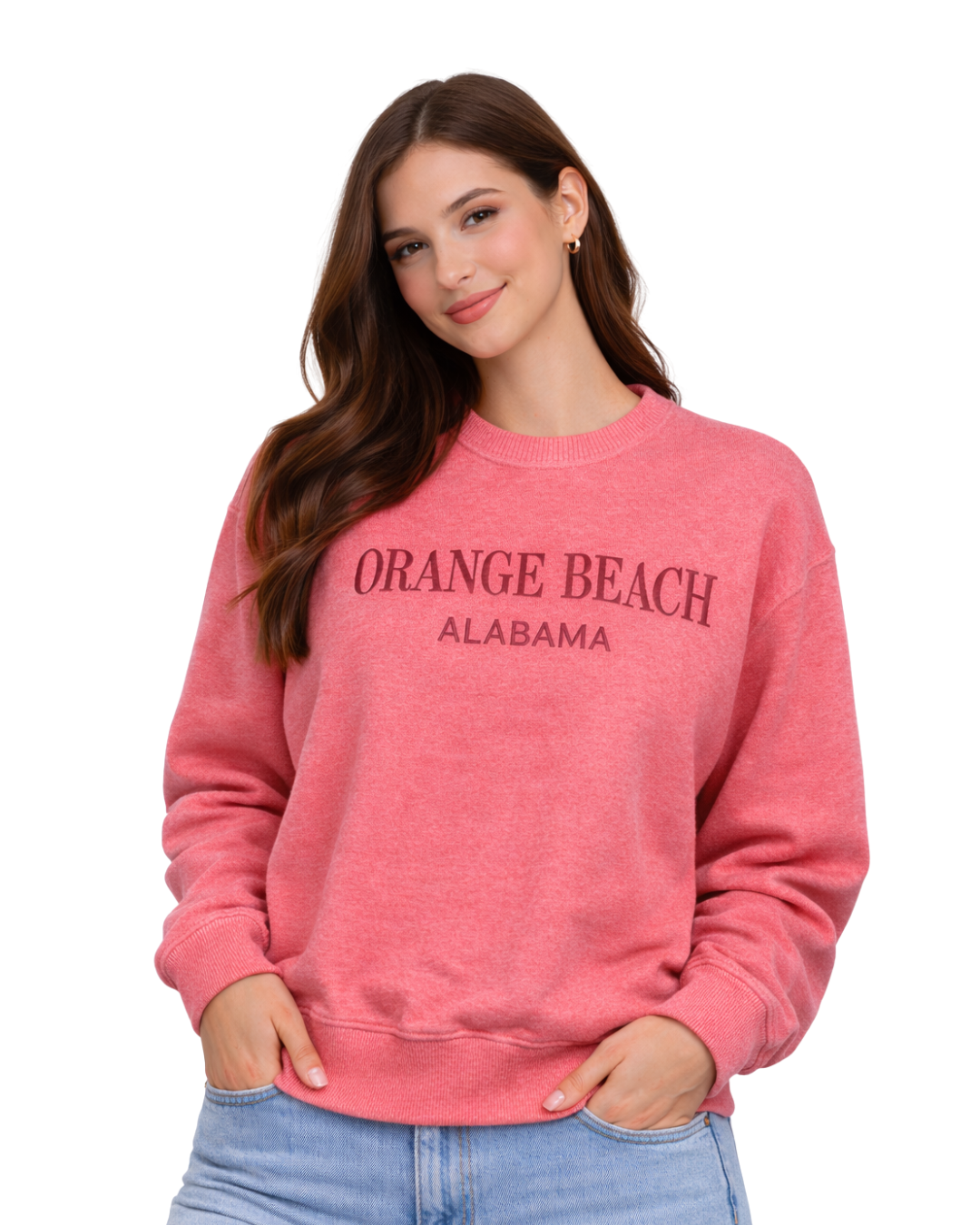Orange Beach, AL Women Nantucket Crewneck Embroidered City Name Appliqué (Style AP267AI) crewneck alvinsisland.com Flamingo S