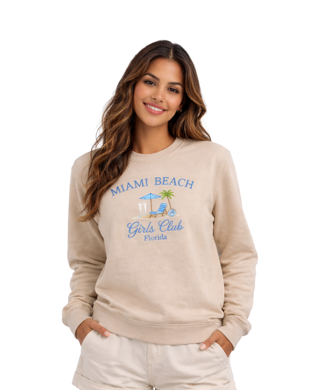 Miami Beach, FL Embroidered Women’s Crewneck crewneck alvinsisland.com S Oyster