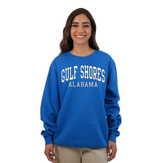 Gulf Shores Alabama Fleece Crewneck Sweatshirt Women with Big Front Letters Design Style 067