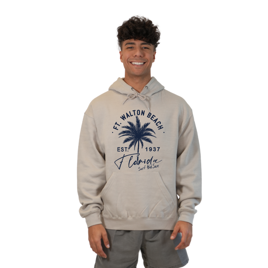 Ft. Walton Beach Pullover Hoodie Men with a Front Palm Tree Est. 1984 Design Style 252