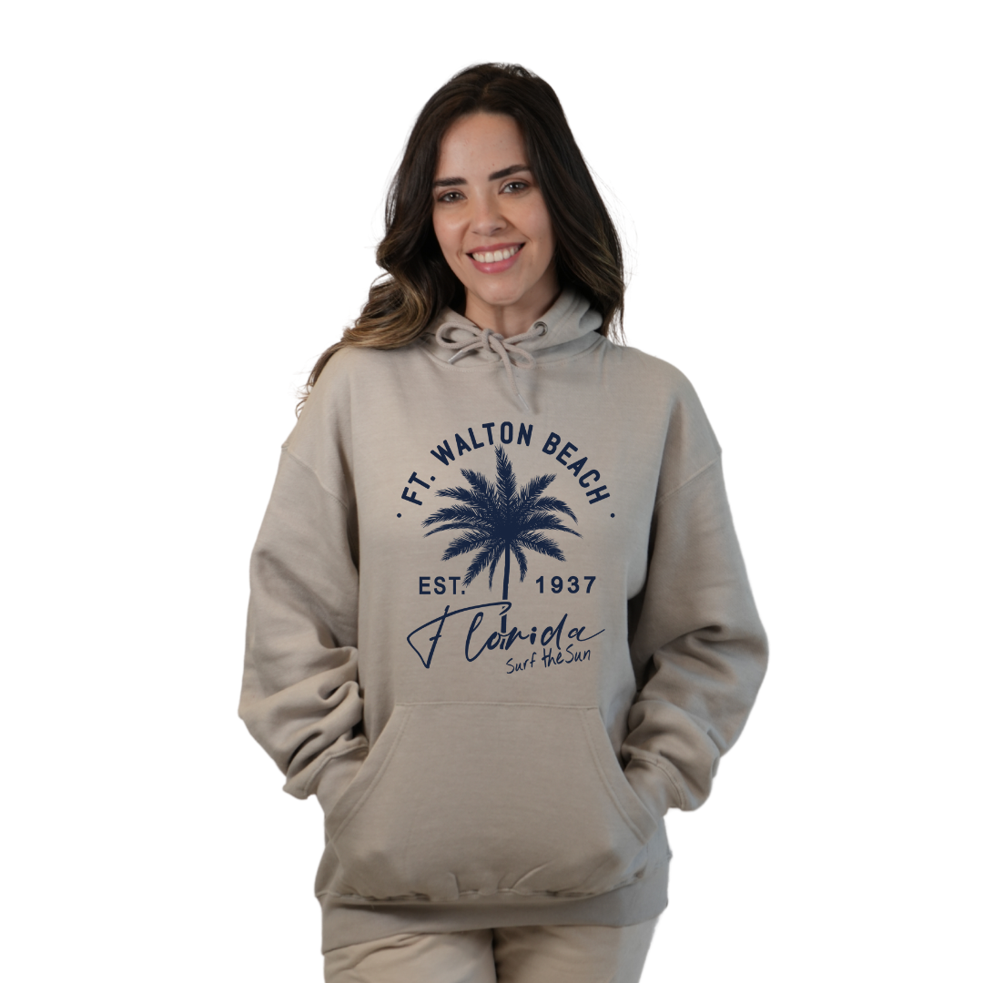 Ft. Walton Beach Pullover Hoodie Women with a Front Palm Tree Est. 1984 Design Style 252