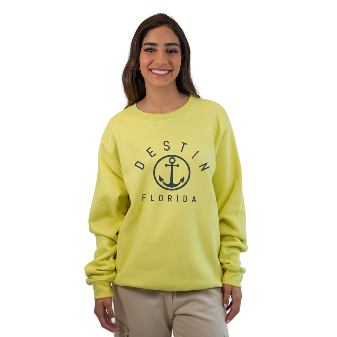 Destin Florida Fleece Crewneck Sweatshirt Women with a Front Nautical Design Style 067