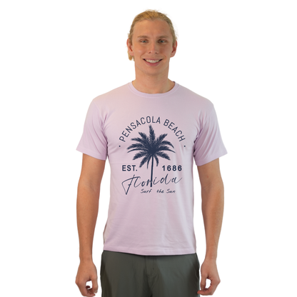 Pensacola Beach Combed Cotton Men T-Shirt with a Front Big Palm Tree Est. 1686 Design Style CC1000