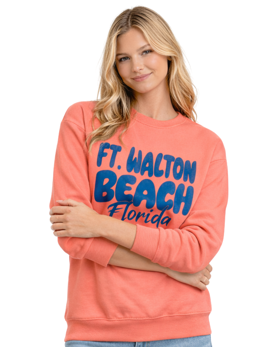 Ft. Walton Beach, Fl City Name Women Crewneck Style AI067C crewneck alvinsisland.com Neon Punch S
