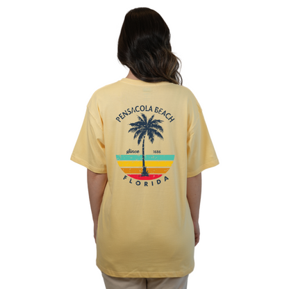 Pensacola Beach  Palm Tree/ Stripes Combed/Cotton Women T-Shirt Style Cc1000