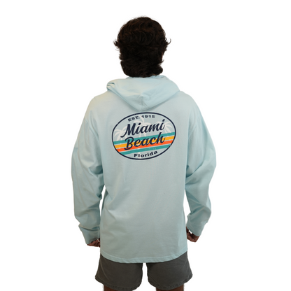 Miami Beach East 1915, Unisex Blue Glow Lightweight Hoodie w/pocket Long Sleeve Style 530