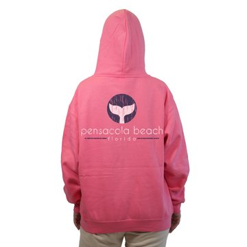Pensacola Beach Pullover Hoodie Women with front Whale Tale pocket design and back big Whale Tale Design Style 252