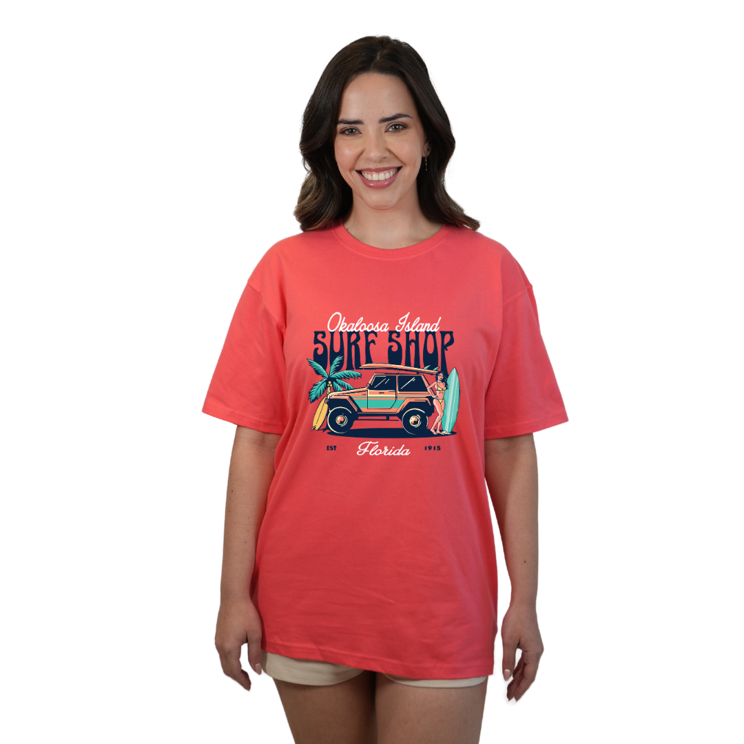 Okaloosa Island Combed Cotton T-Shirt  Women  with Surf Shop Front Design Style CC1000