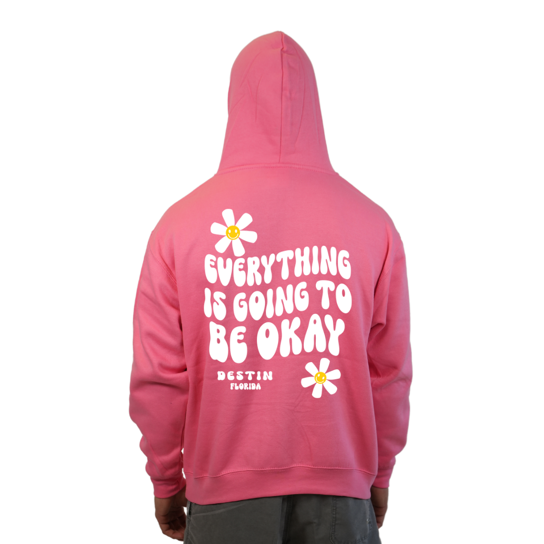 Destin Florida Pullover Hoodie Men with front "Everything is going to be Okay" design and the same back big design Styl 252